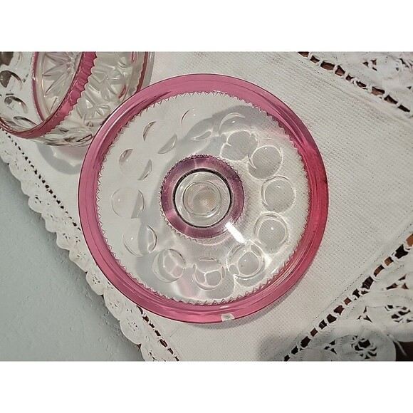 Vintage Kings Crown 6” Candy Box Ruby Cranberry Flashed W/Lid Cottage Grandma - Picture 11 of 12